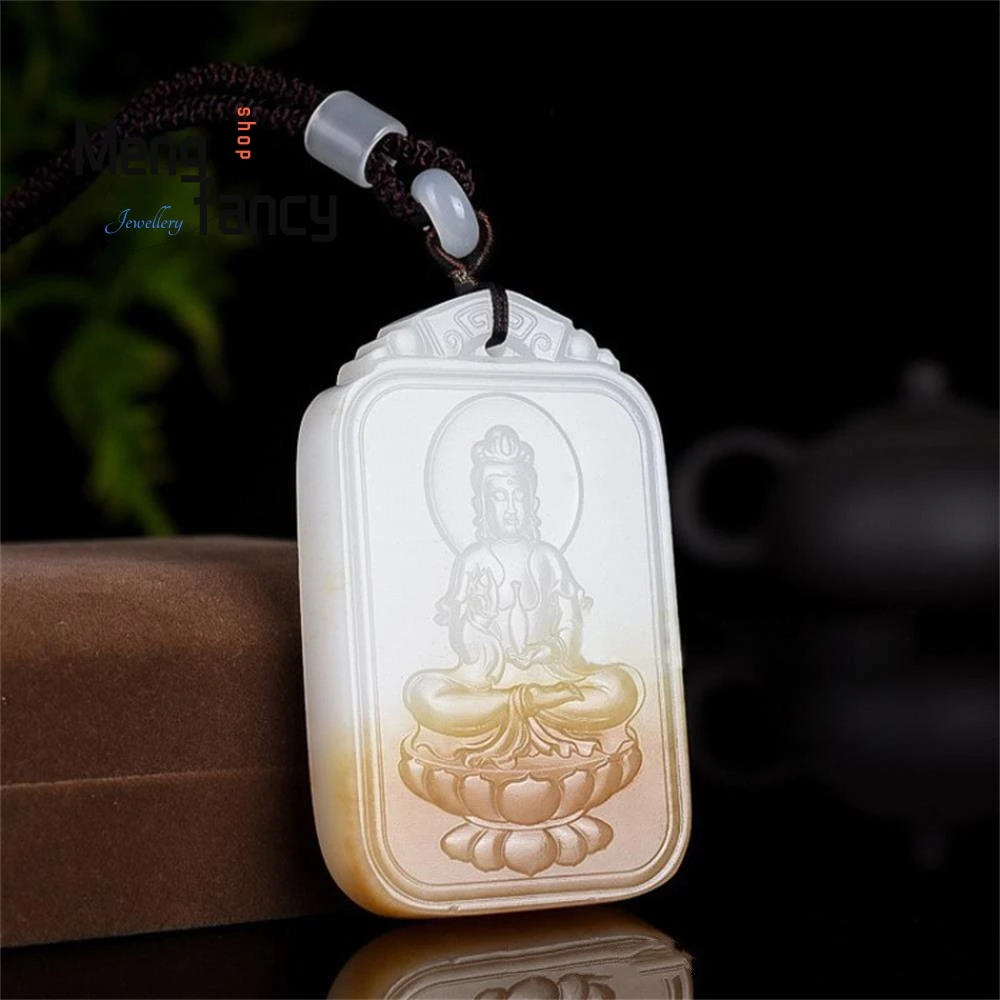 Natural Hetian Jade Guanyin Bodhisattva Pendant Charms Fashion Jewelry Engraver Amulet Mascots Men Women Luxury Holiday Gifts
Natural Hetian Jade Guanyin Bodhisattva Pendant Charms Fashion Jewelry Engraver Amulet Mascots Men Women Luxury Holiday Gifts