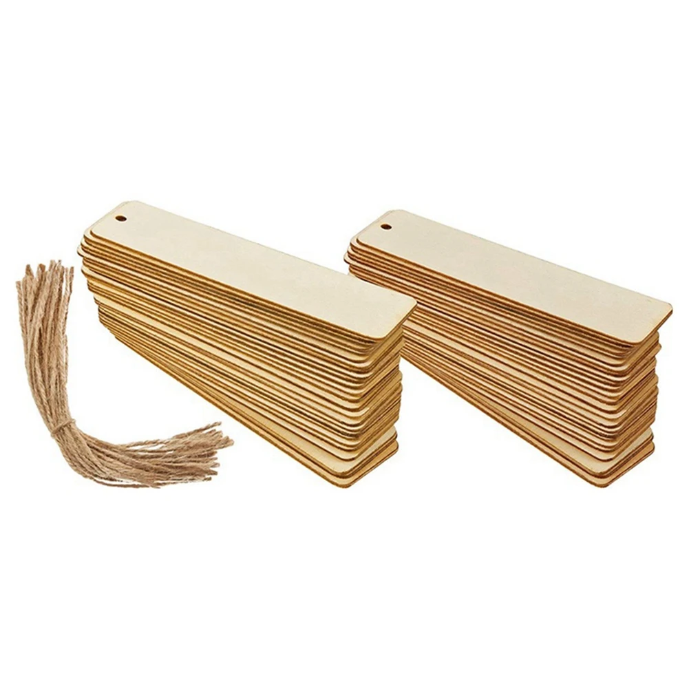 

100 шт., деревянные закладки для книг с веревками