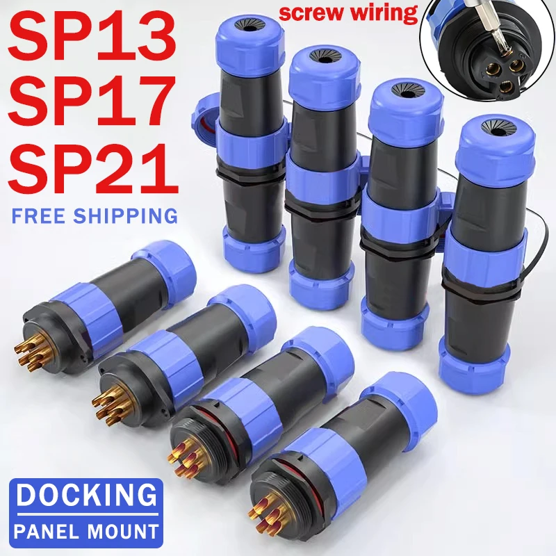 

5/10/100 Sets SP13 SP17 SP21 2/3/4/5/7PIN Panel Screw Wiring Waterproof Aviation Connectors IP68 Electrical Cable Wire Connector