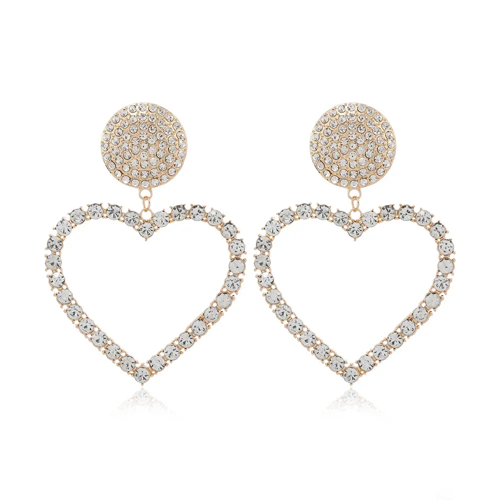 

Elegant Sweet Love Dangle Earrings for Women Exaggerated Rhinestones Heart Drop Earring Wedding Jewelry Heart-shaped Stud Aretes