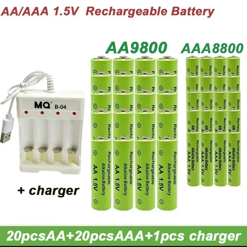 

1.5V Rechargeable Battery, 100% AA9800+AAA8800mAh+NEW AA Charger, Alkaline Technology, for Remote Control, Toys / Computers, Etc