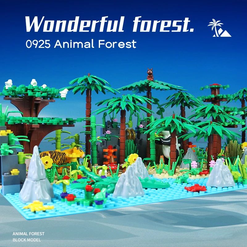 

MOC Jungle Wild Animals Building Blocks Compatible City Forest Trees House Bricks Toys for Boys Kids Baseplate Kids Montessori