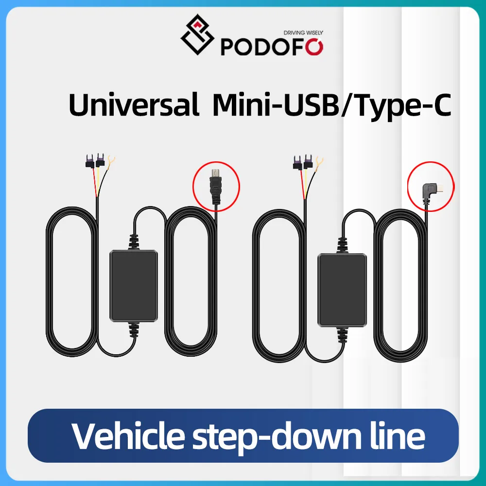 

Podofo 12V-24V to 5V/2.5A Set DVR Dashboard Camera Step-down to 24H Parking Monitor Mini-USB/Type-C Tachograph Step-Down Line