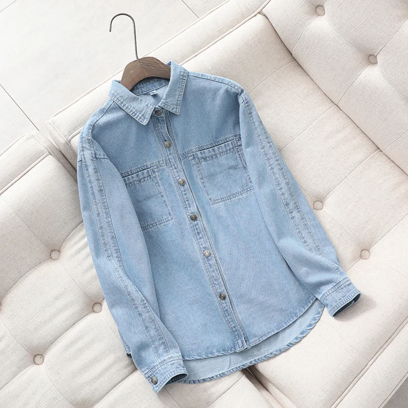 Women's Spring and Autumn Season New Korean Version Retro Casual Loose Fit Pure Cotton Large Sleeves Over Wear Denim Shirt
Women's Spring and Autumn Season New Korean Version Retro Casual Loose Fit Pure Cotton Large Sleeves Over Wear Denim Shirt
