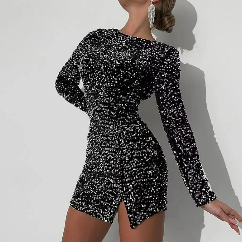 Mikydely Autumn New Stylish Sequin Backless Evening Dress Sexy Long Sleeve Split Party Dress
Mikydely Autumn New Stylish Sequin Backless Evening Dress Sexy Long Sleeve Split Party Dress