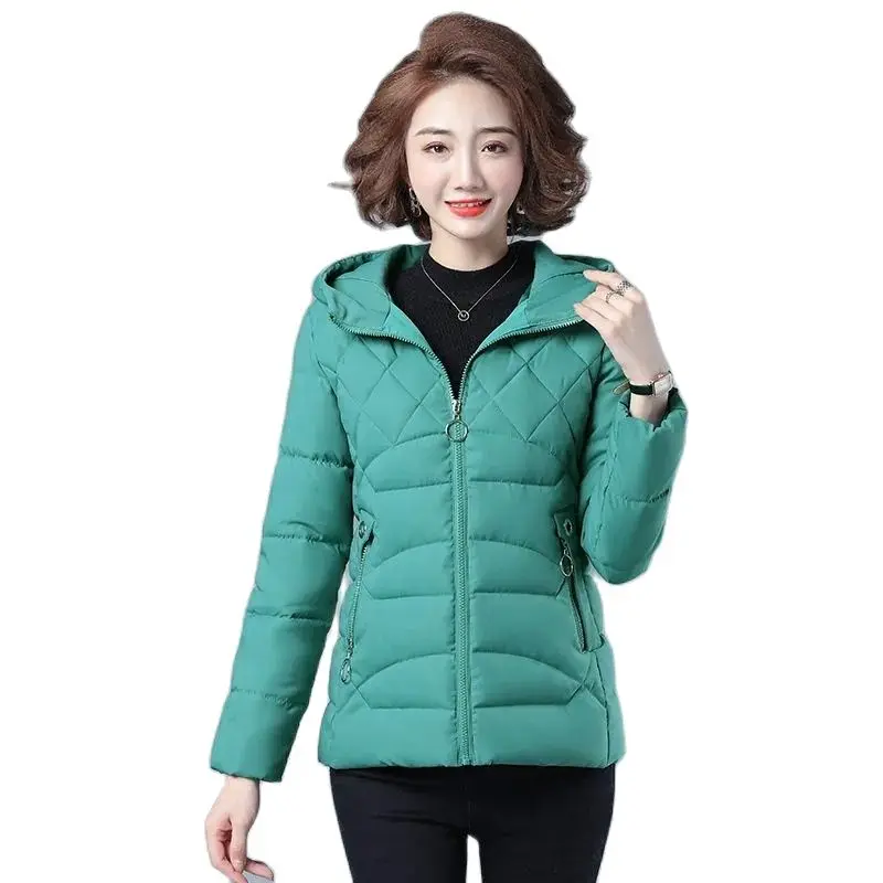 

Autumn Winter Ladies Jacket 2022 Keep Warm Down Cotton Hooded Coat Fashion Slim Fit Solid Color Short Women Overcoat Parka