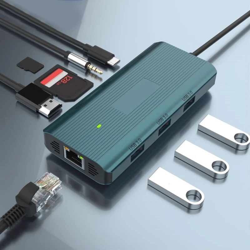 

Концентратор USB 9 в 1, многопортовый адаптер с портом Ethernet 1000M, 3 порта USB3.0, док-станция для зарядки, 100 Вт, HDTV