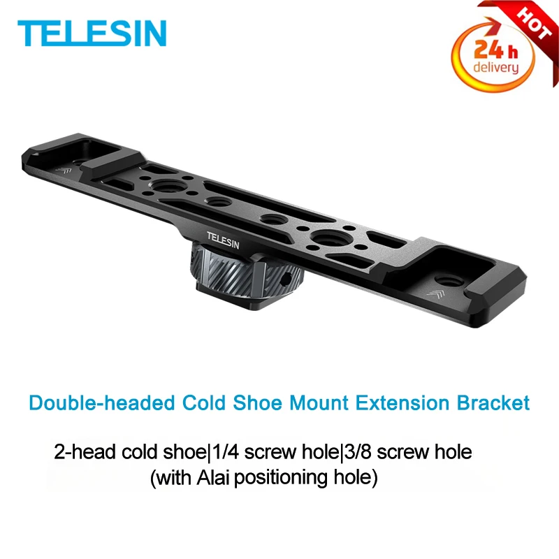 

TELESIN Cold Shoe Bracket Vlog Expansion Bracket 2-head Cold Shoe Mounts for Mounting LED Video Light Microphone Gopro Accessory