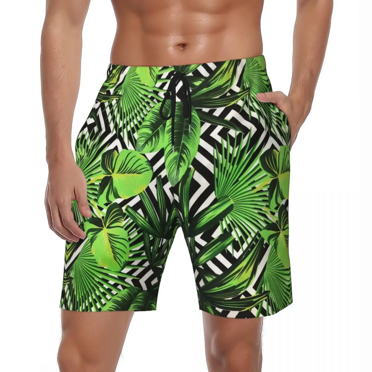 

Swimsuits Tropical Green Leaves Board Shorts Summer Cool Classic Beach Shorts Men Printed Sports Surf Quick Dry Swim Trunks