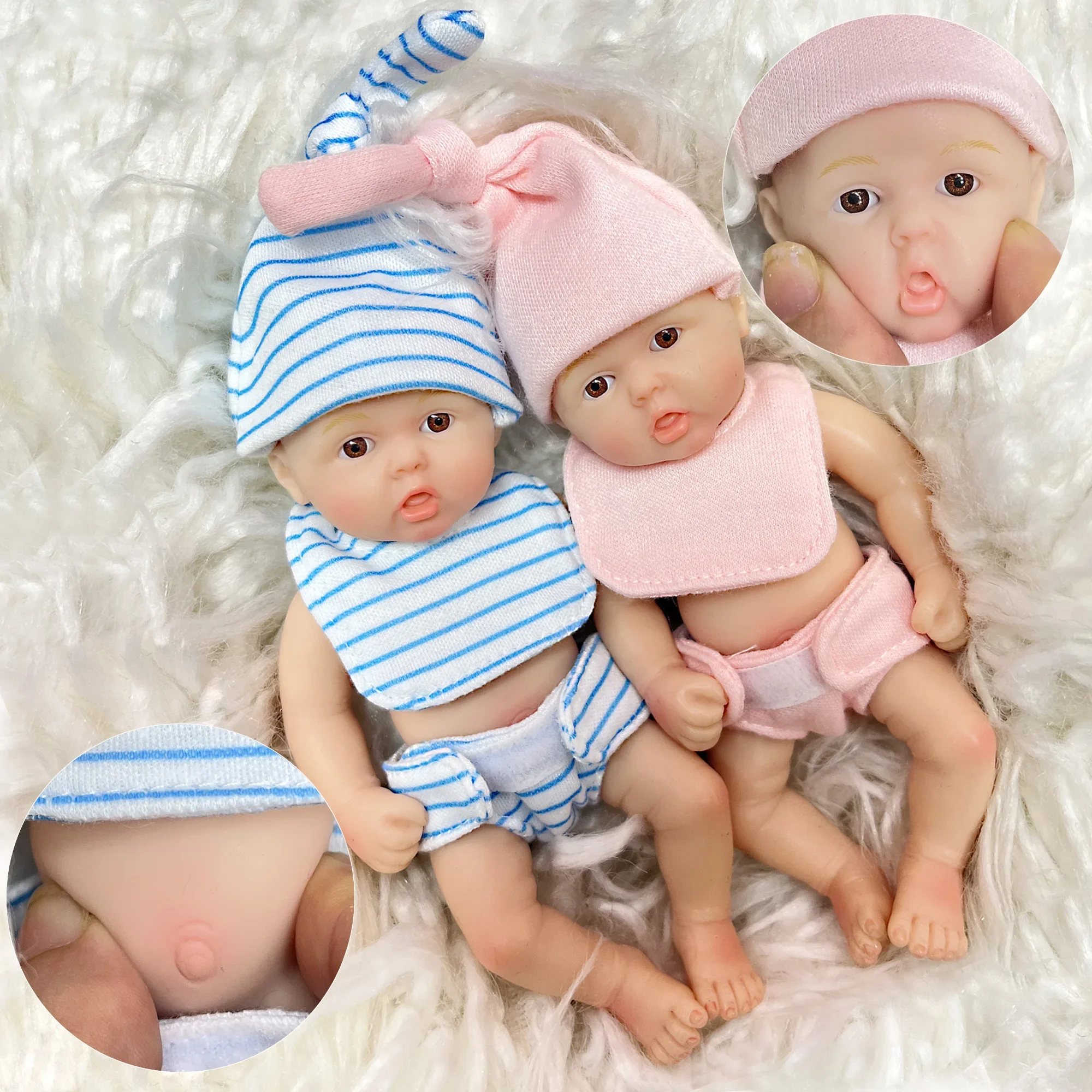 

6Inch /15CM Mini Adorable Whole Solid Silicone Reborn Doll Painted Realistic Handmade Reborn Dolls For Kid's Gift Reborn