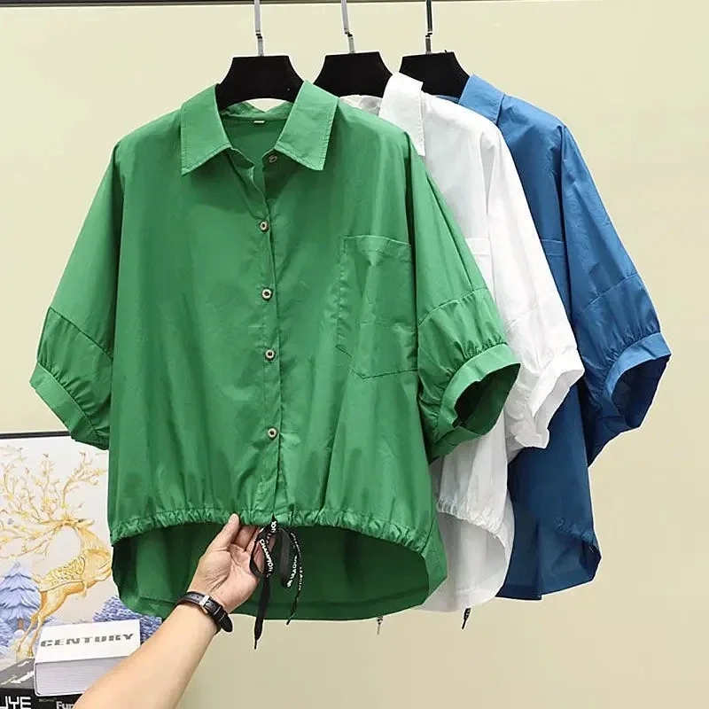 Batwing Short Sleeve Shirts Women Summer Loose Big Size Blouses Tops Casual Drawstring Cotton Camisas Korean Design Blusas New
Batwing Short Sleeve Shirts Women Summer Loose Big Size Blouses Tops Casual Drawstring Cotton Camisas Korean Design Blusas New