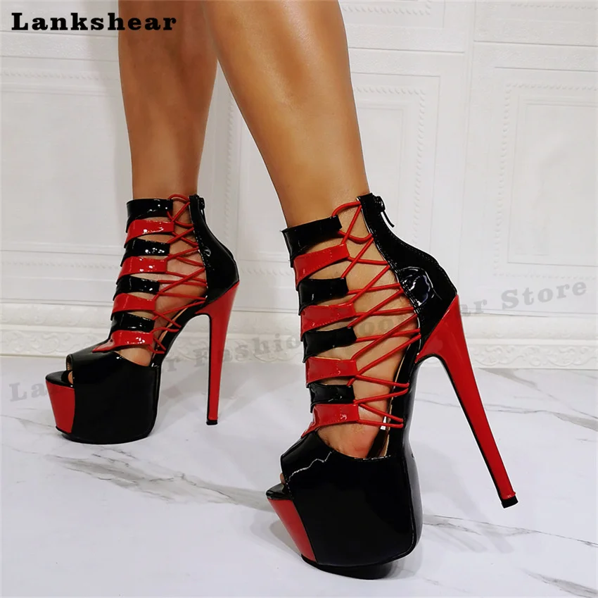 

Summer Fashion Platform Cross-Tied Pu Sandal Peep Toe Thin Heels Sandals Women 2023 Classics Sandals Platform Fashion Band Pumps