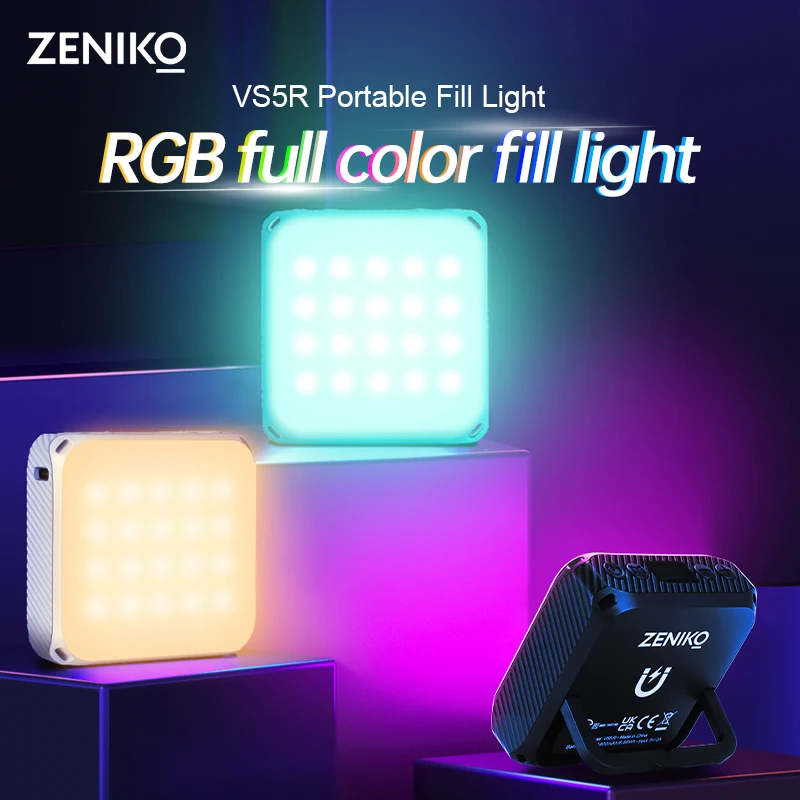 

ZENIKO VS5 R Mini RGB Full Color Fill Light Dimmable Pocket Light with APP Selfie Fill Light for Phone DSLR Camera Vlog Live