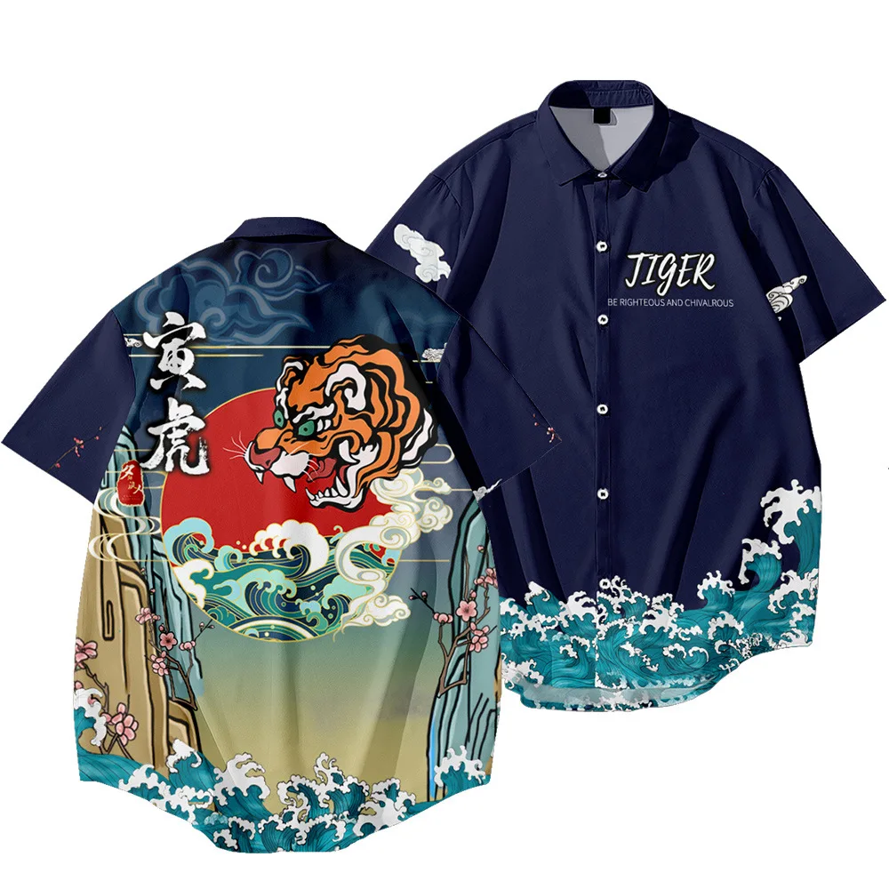 قميص رجالي من تايوان ، طبعة تنين أسود نمر ، موضة عرقية ، توب كبير الحجم ، قميص هاراجاو للذكور ، قميص رجالي من تايوان ، طبعة تنين أسود نمر ، موضة عرقية ، توب كبير الحجم ، قميص هاراجاو للذكور ،