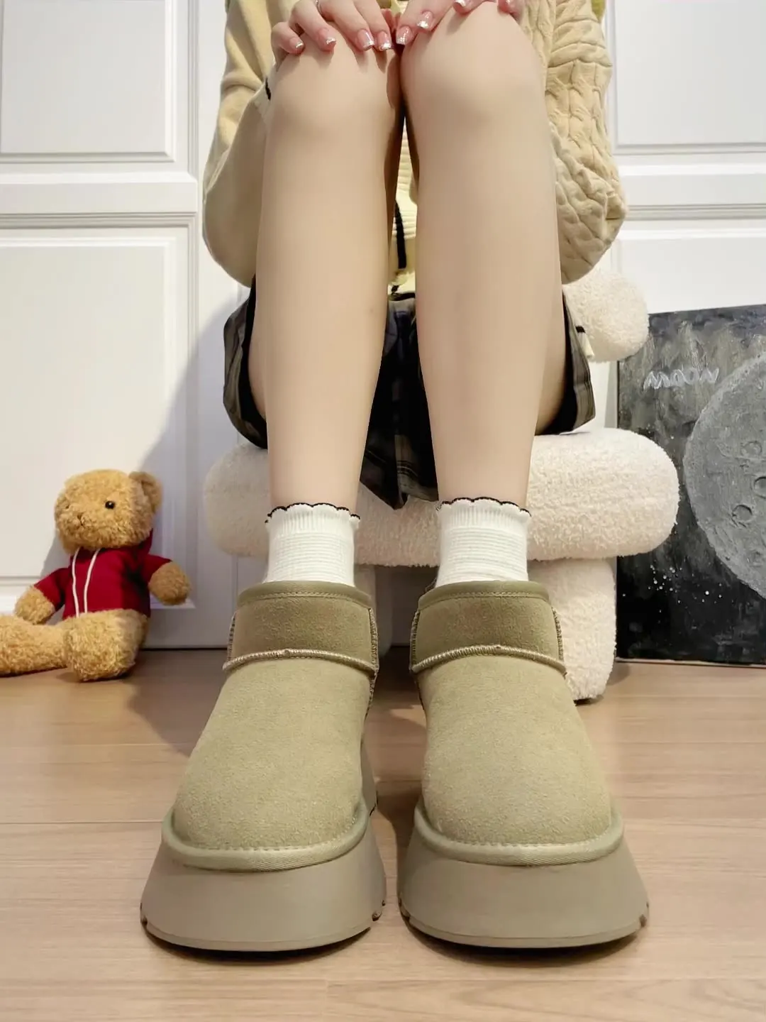 

Женские кожаные ботинки-Женская обувь на плоской подошве, плюшевая обувь с круглым носком, австралийская зимняя обувь в стиле "Лолита", женская обувь на среднем меху, 2023