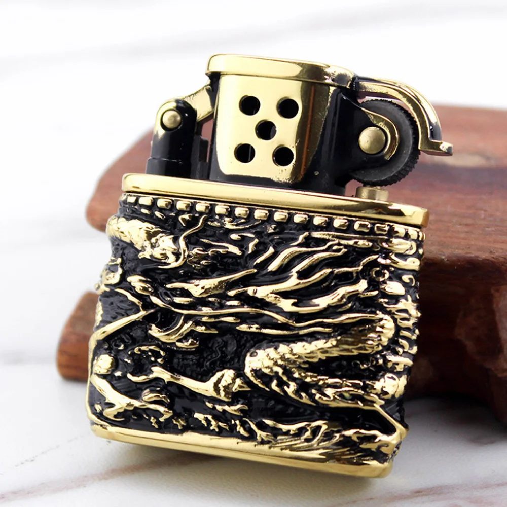 

Unique Dragon Carving Windproof Cigarette Lighter Heavy Armor Grinding Wheel Flint Trench Oil Gasoline Kerosene Lighters