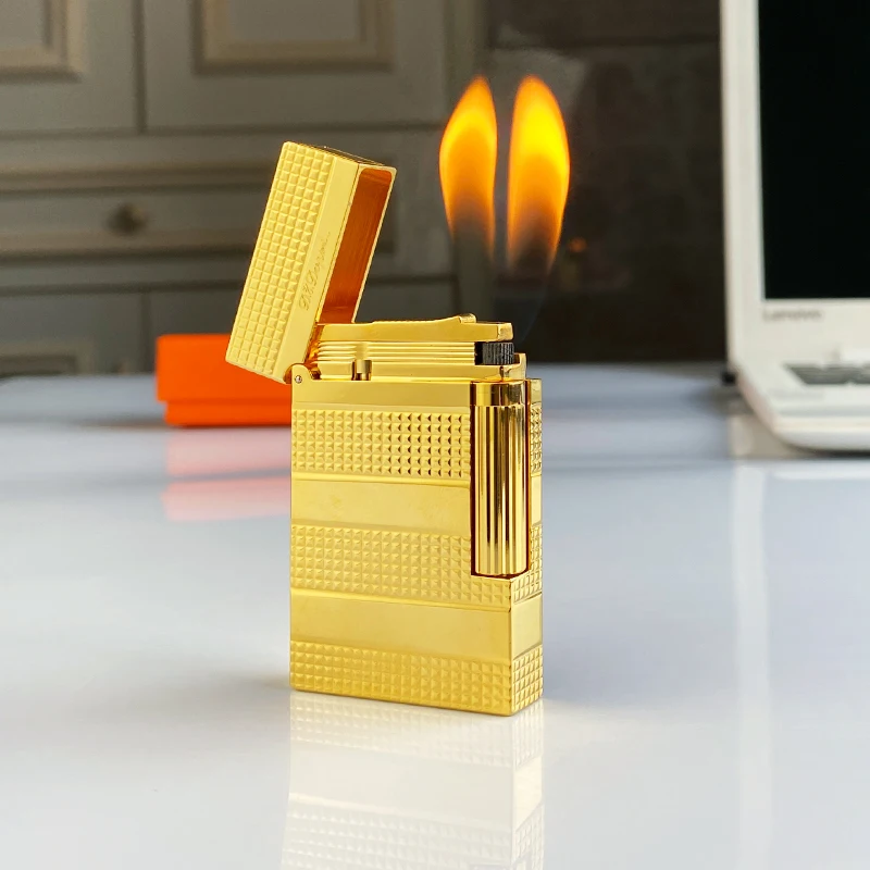 

Новинка памятная версия металлическая зажигалка с одним двойным пламенем Роскошная Зажигалка пинг-звук натуральная краска сигаретная Бутановая Зажигалка