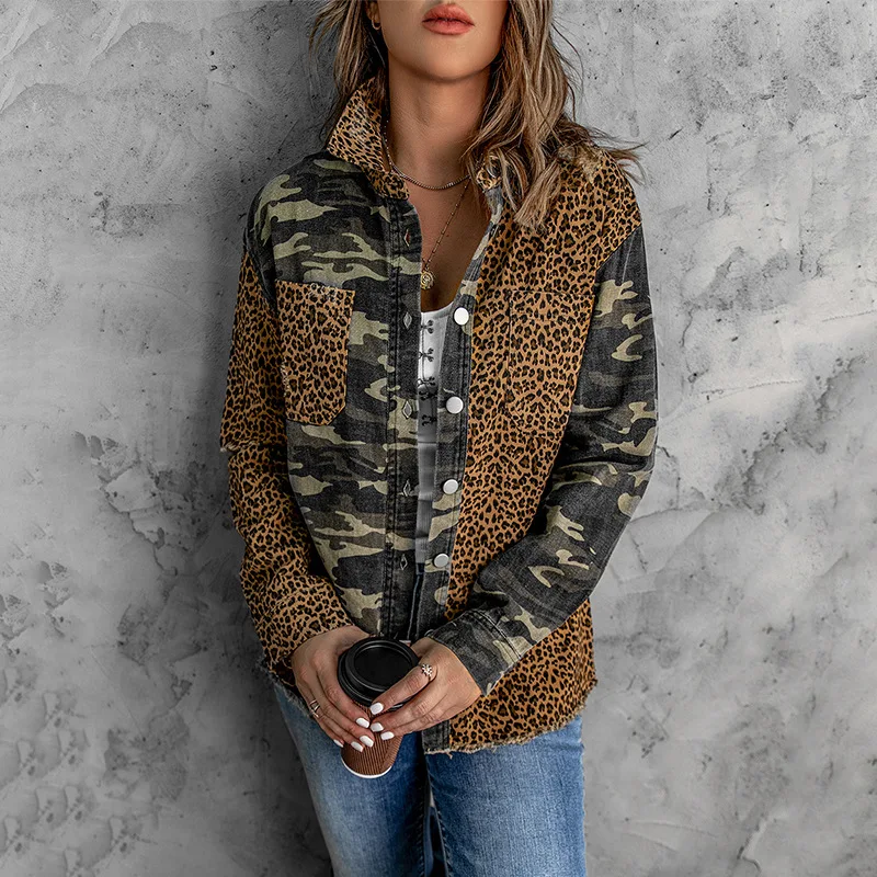 

Shi Ying Leopard Pattern Camo Patch Coat Women's Winter New Loose Versatile Long Sleeve Jacket 8512443