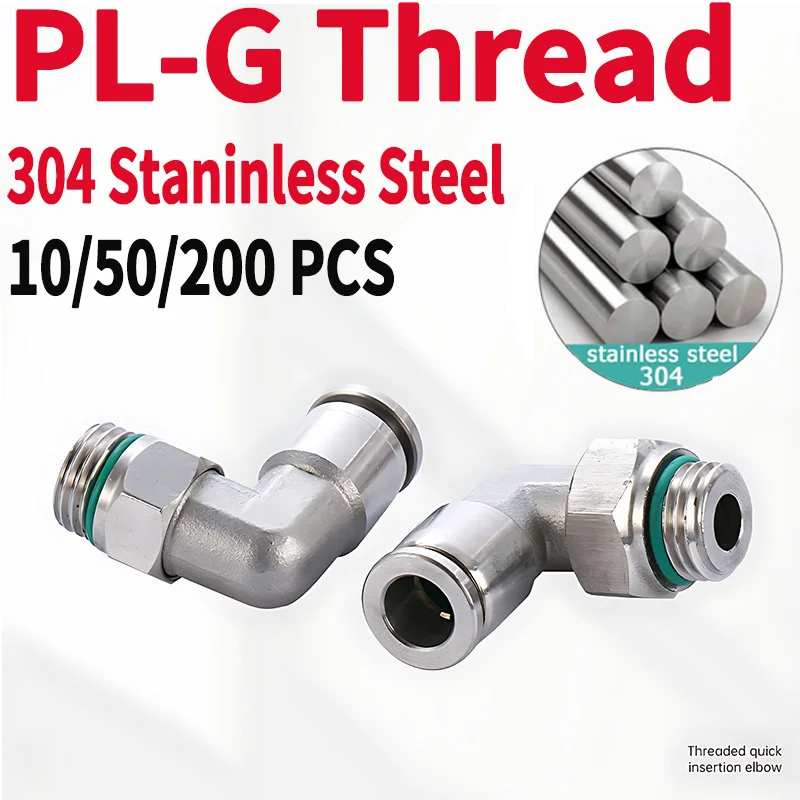 

PL-G 304 Stainless Steel Joint Pneumatic Quick Coupling Male G-Thread 1/8" 1/4" 3/8" 1/2" Tube OD 4mm - 12mm PL Elbow Connector