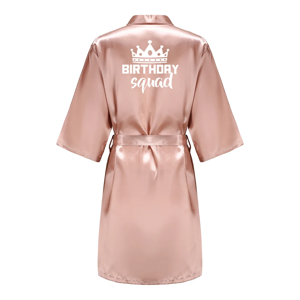 Birthday Party Queen Squad Robes Satin Pajamas Dressing Gown White Writing Kimono Rose Gold Bathrobe Birthday Party Queen Squad Robes Satin Pajamas Dressing Gown White Writing Kimono Rose Gold Bathrobe