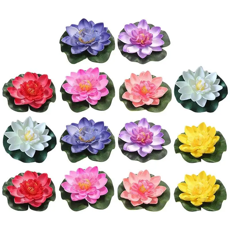 

14Pcs Flowers Simulated Artificial Floating Water Lilies Fake Lily Pads for Ponds Artificial Floating Lily Pads for Ponds