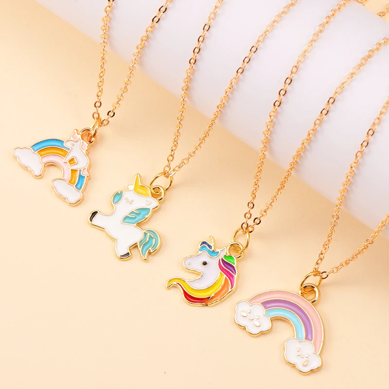 

Lovely Enamel Cartoon Rainbow Unicorn Pendant Necklace For Women Girls Best Choker Necklace Birthday Party Jewelry Gifts To Kids