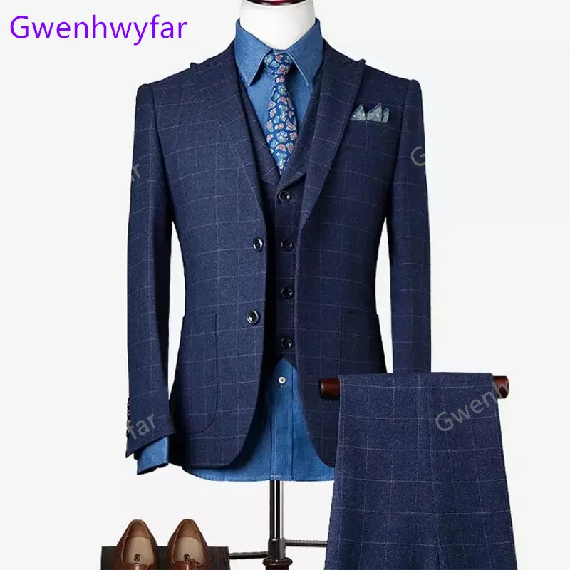 Gwenhwyfar Modern Plaid Men Suit Set 3-piece New Arrival Peak Lapel Two Buttons Blue Wedding Suit for Men Tuxedo Coat+Pants+Vest
Gwenhwyfar Modern Plaid Men Suit Set 3-piece New Arrival Peak Lapel Two Buttons Blue Wedding Suit for Men Tuxedo Coat+Pants+Vest