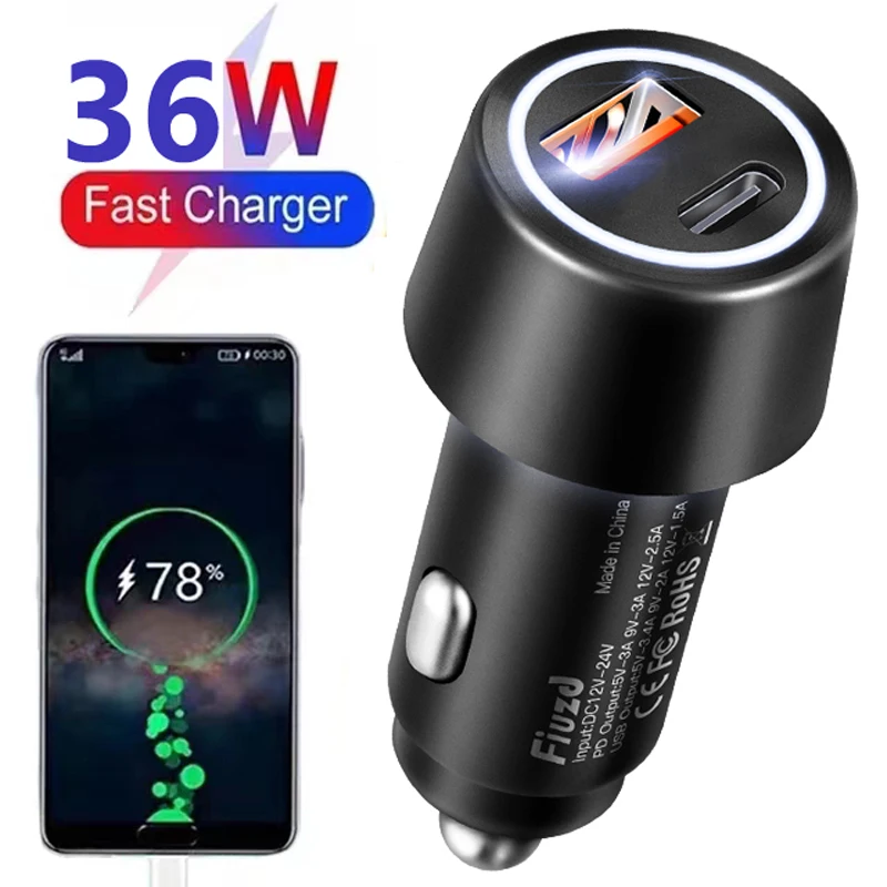 

USB Car Charger Type C Fast Charging Phone Adapter For Xiaomi Huawei PD Phone Charger Car Adapter Socket Cigarette Lighter