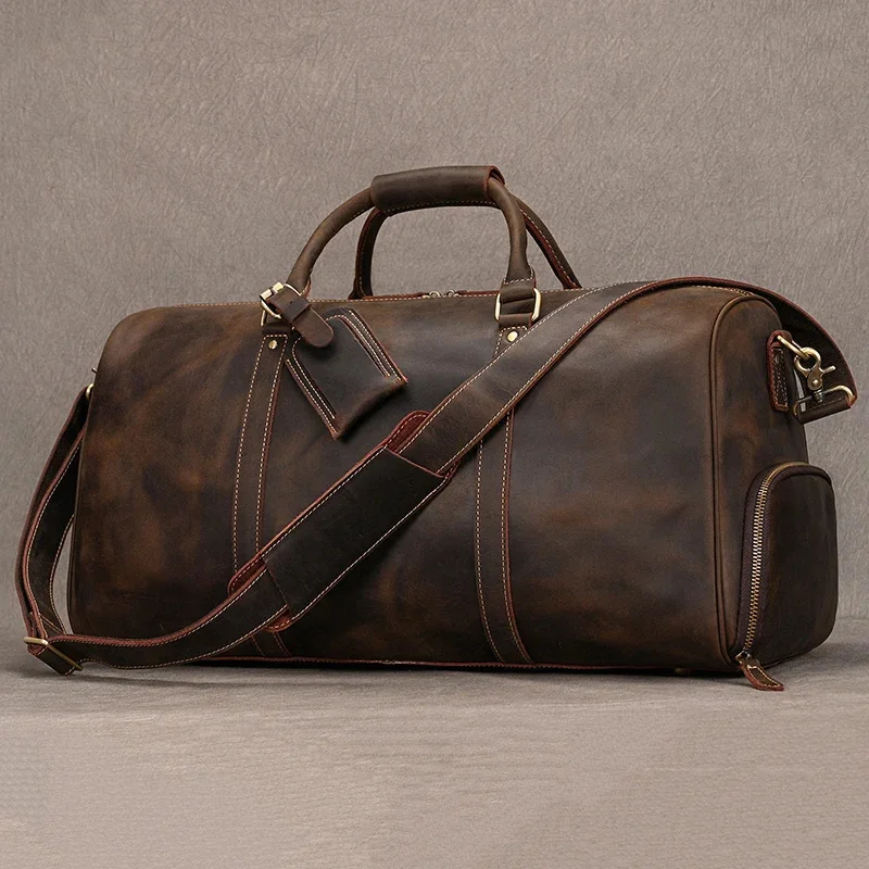 

Fashion Vintage Leather Travel Hand Luggages Men's Duffle Handbags Travelling Business Tote Bag Brand Designer For Men Gift