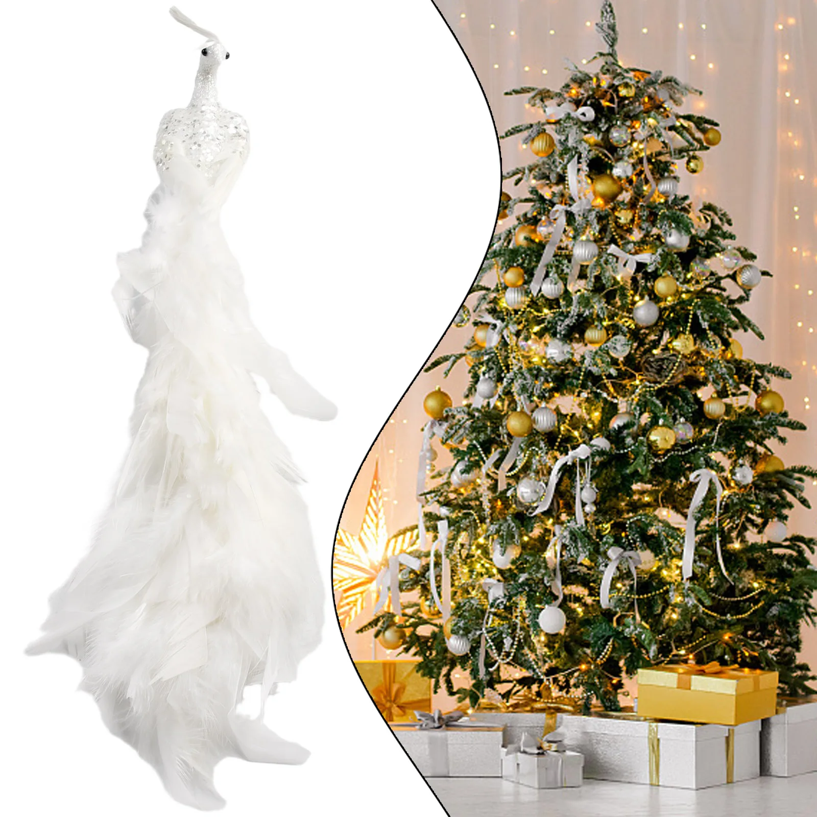 

Artificial White Peacock Ornament Christmas Tree Feathered Simulation Birds Pendants For Christmas Tree Noel Decoration 2023