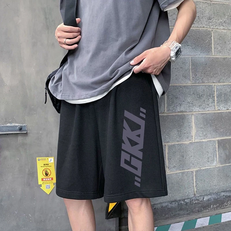 

Vintage Streetwear Letter Print Elastic Waist Loose Outer Wear Mens Shorts 2022 New Summer Casual Couple Five-Point Shorts Black