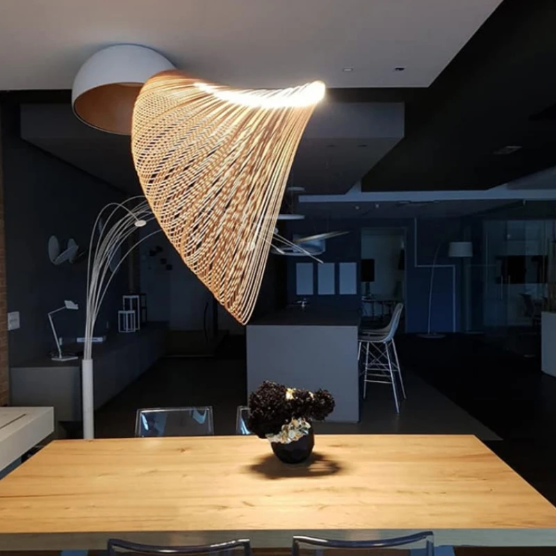 

Pendant LED Chandelier Lights Hang Home Appliance Coffee Table Room Decor Restaurant Bambu Modern Suspension Wooden Ceiling Lamp