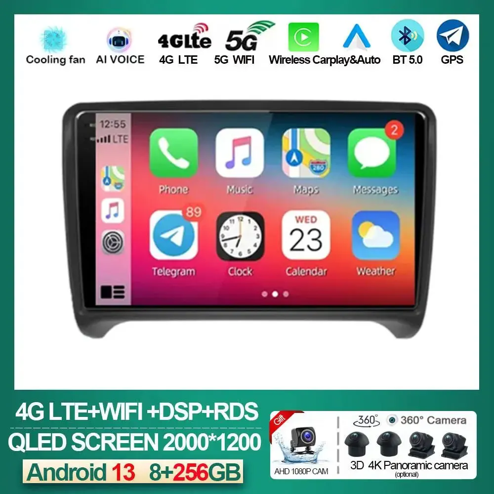 

Car Radio For Audi TT MK2 8J 2006 - 2014 Android 13 Multimedia Video Player Navigation GPS Carplay QLED Touch Screen Auto Stereo