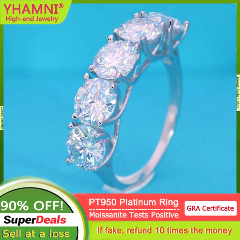 

Luxury PT950 Platinum Rings Women Gorgeous 5CT (5pcs 1CT) Moissanite Diamond Ring Bridal Engagement Wedding Band Gift Jewelry