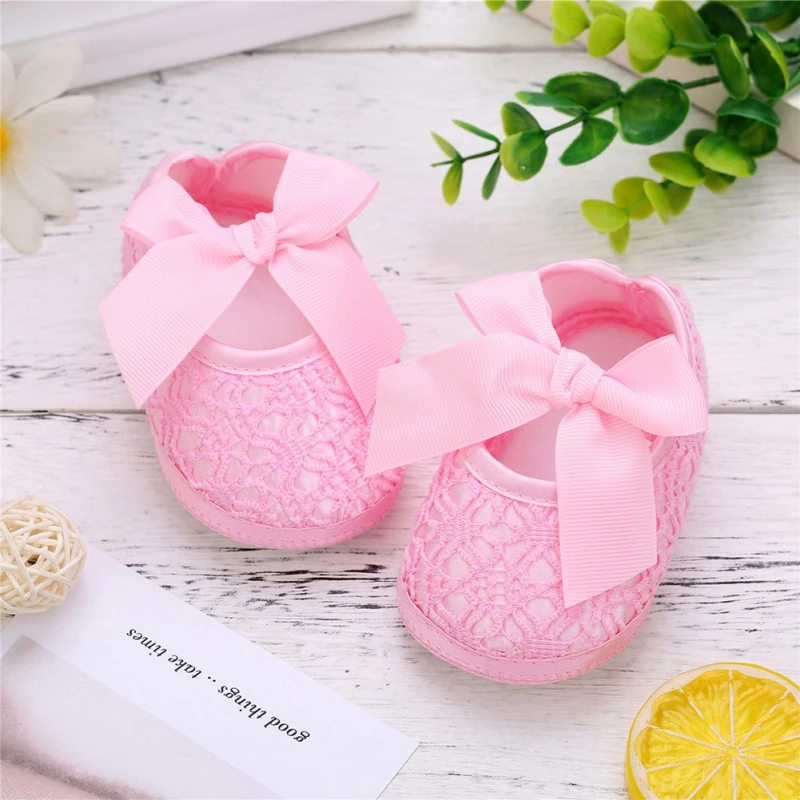 

Baby Girl Shoes With Lace Bowknot Casual Breathable Anti-Slip Crib Shoes Sneakers Toddler Soft Soled First Walkers