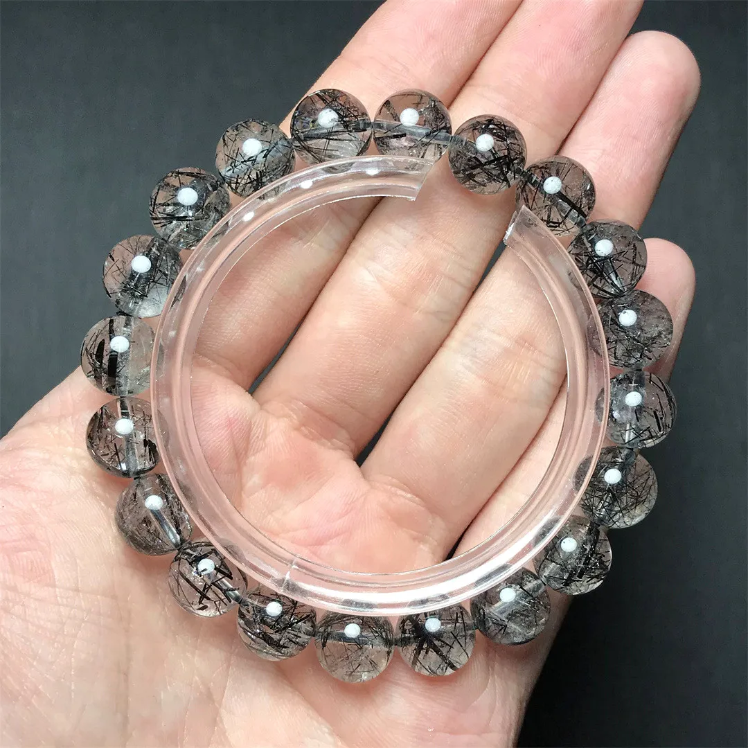 

10mm Natural Black Rutilated Quartz Bracelet For Women Men Healing Reiki Gift Crystal Round Beads Jewelry Strands AAAAA