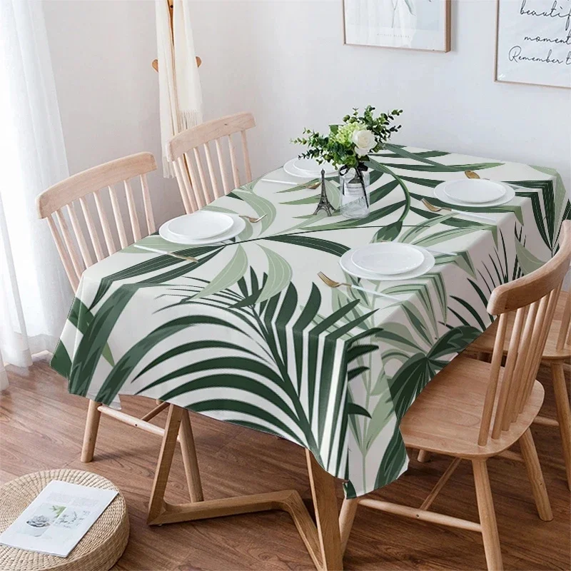 

Tropical Plants Leaves Green Leaves Wedding Table Cloth Waterproof Dining Table Cover Kitchen Home Decor Rectangle Tablecloth