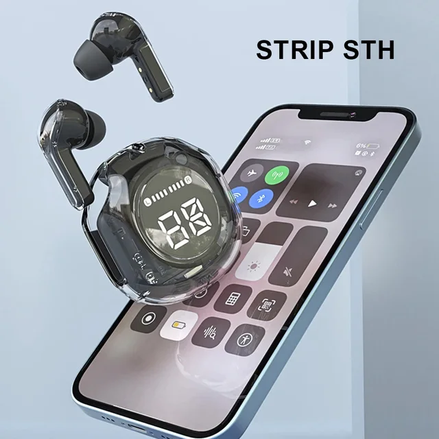 Casque Bluetooth sans fil transparent, affichage numérique de l'alimentation LED, son stéréo, écouteurs pour le sport, le travail 2