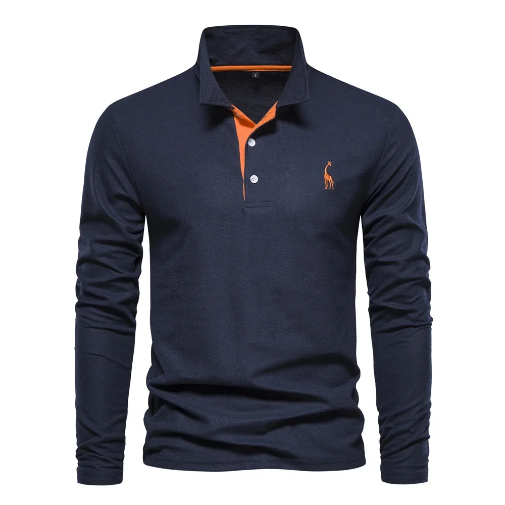 AIOPESON 2023 New Men's Deer Embroidery Polo Shirts Solid Color Long Sleeve Social Business Male 104 S803776b391664afdbb4e556f75fc6b08Y