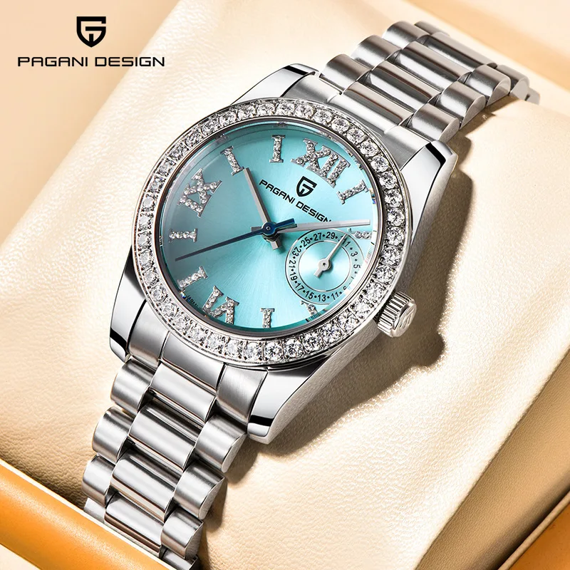 

PAGANI DESIGN New Women's Stainless Steel Fashion Brand Watches 32MM Dial Calendar 100m Waterproof Diamond Face Quartz Watch