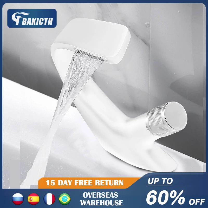 

White/Black Bathroom Faucets Washbasin Waterfall Faucet Swan Shape Hot and Cold Bathroom Light Luxury Basin Under Counter Basin