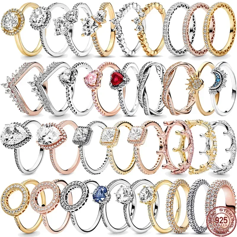 

New 925 Sterling Silver Classic Brilliant Rounds Heart Crown Ring Exquisite Women's Men's Ring Light Luxury Charm Jewelry Gift