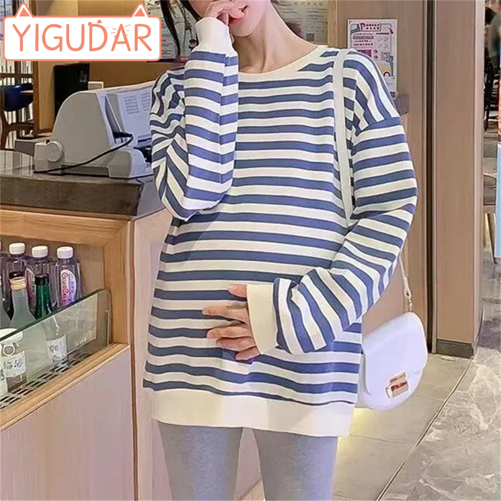 

Maternity Tops O-neck Wide Stripes Long Sleeve Spring Spring Autumn Wear Breastfeeding T-Shirt Pregnant Women Maternity Sleeve