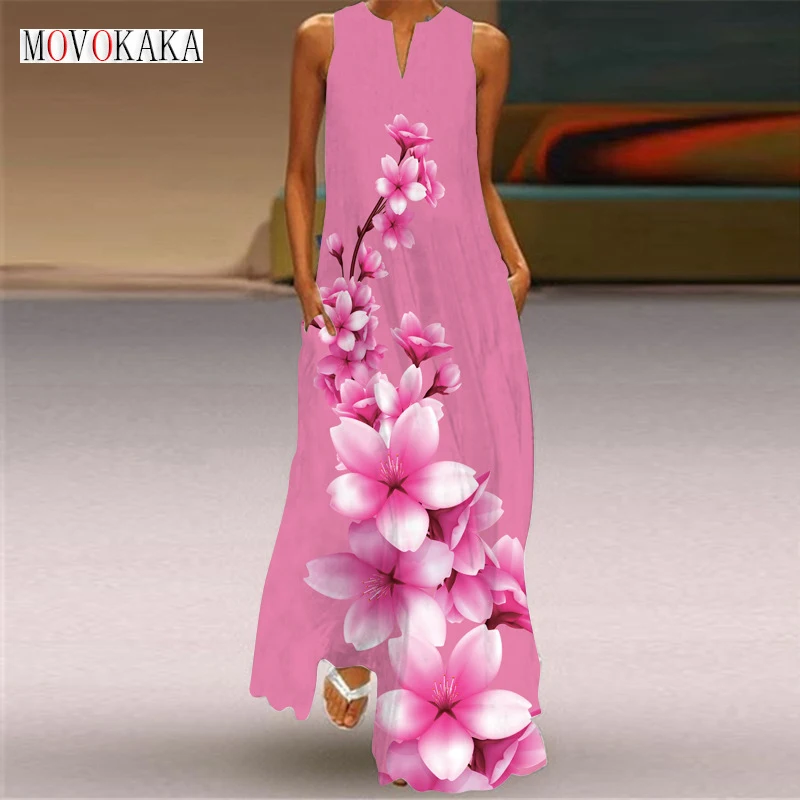 MOVOKAKA Ladies Spring Summer Pink Long Dress Sleeveless V-neck Casual Beach Dresses Elegant Flowers Printed Vintage Dress Women
MOVOKAKA Ladies Spring Summer Pink Long Dress Sleeveless V-neck Casual Beach Dresses Elegant Flowers Printed Vintage Dress Women