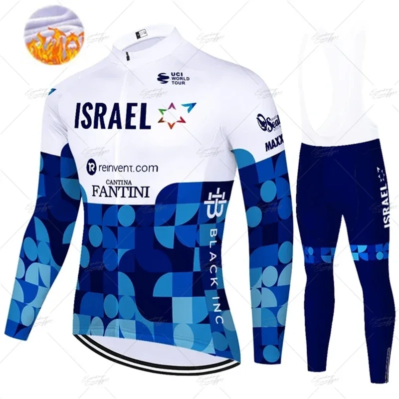

2024 Team ISRAEL Winter Cycling set Thermal Fleece Cycling jersey ciclismo Men Jersey Suit Outdoor 9D Gel Pad Bike Bib Pants