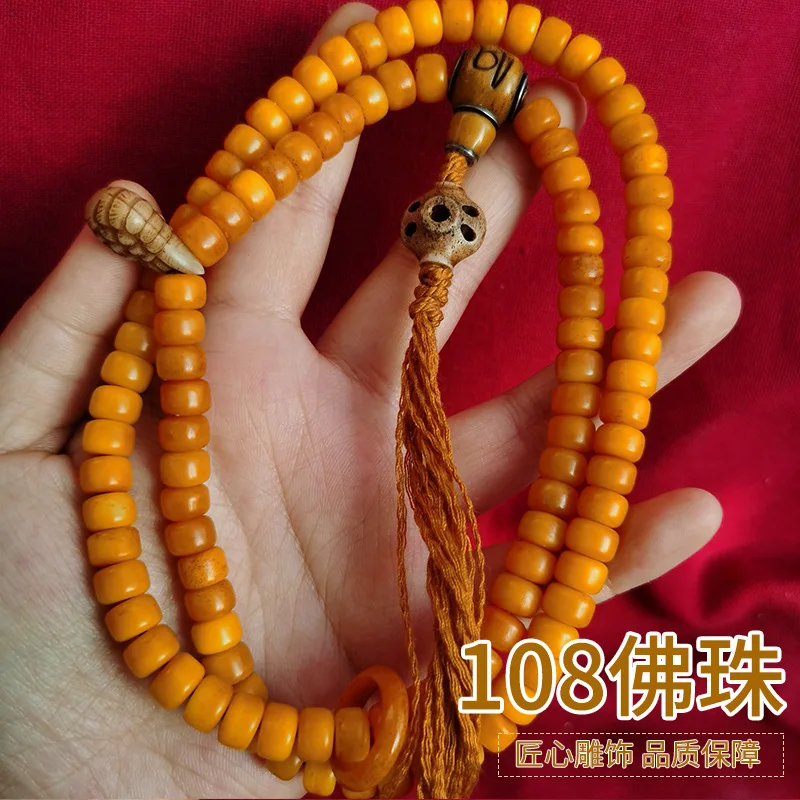 

Tibetan Old Spirit Bone Ox Bone Ethnic Style 108 Barrel Beads 8.5MM Biy Bracelet Yellow Material