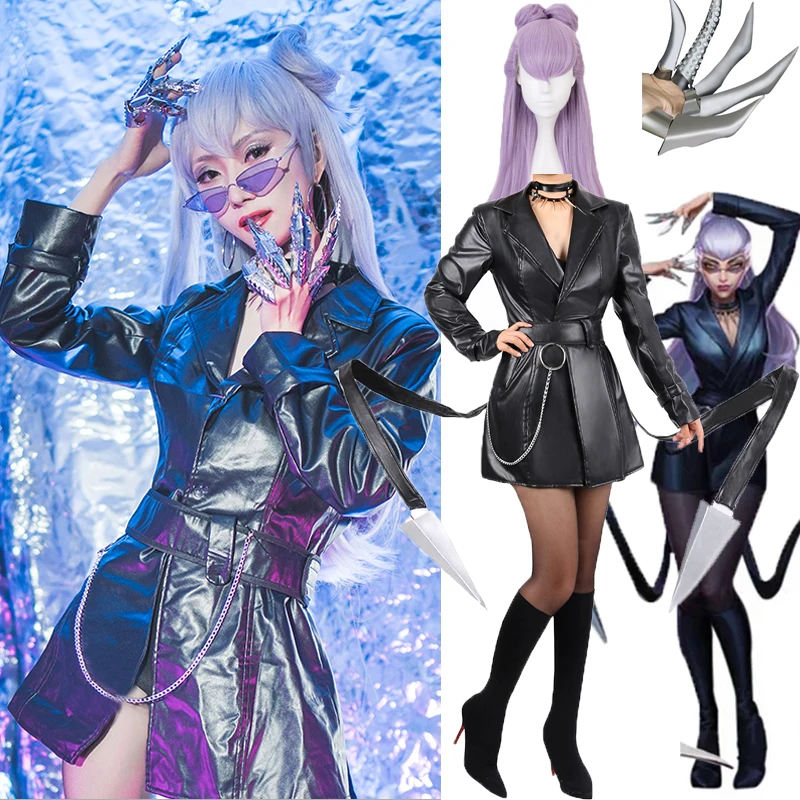 KDA Girl Group The Baddest Agony's Embrace Evelynn Leather Jacket Uniform Dress Outfit Games Cosplay Costumes Wigs and paws
KDA Girl Group The Baddest Agony's Embrace Evelynn Leather Jacket Uniform Dress Outfit Games Cosplay Costumes Wigs and paws