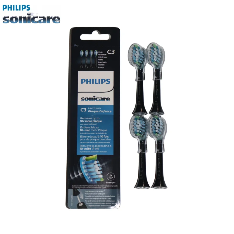 

Philips Sonicare Heads C3 Premium Plaque Control Replacement Toothbrush Heads, 4 Brush Heads, Black, HX9042/95