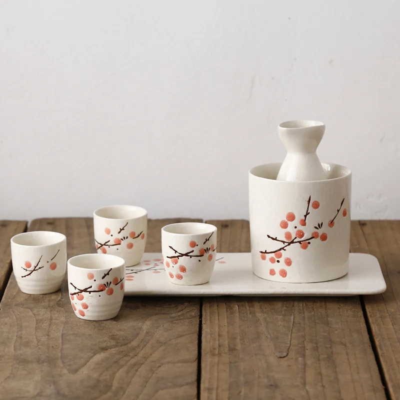 

Japanese wine warmer sake small wine pot ceramic sushi restaurant creative white rice wine cup tray set barware drinkware