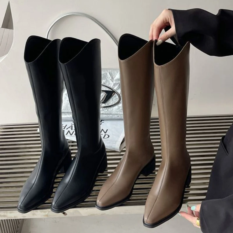 

сапоги женские ботинки на платформе женские ботинки сапоги для Ботинки до бедра с острым носком, Модные Удобные однотонные ботинки в британском стиле ретро на толстой подошве и высоком каблуке, Botas Para Mujer